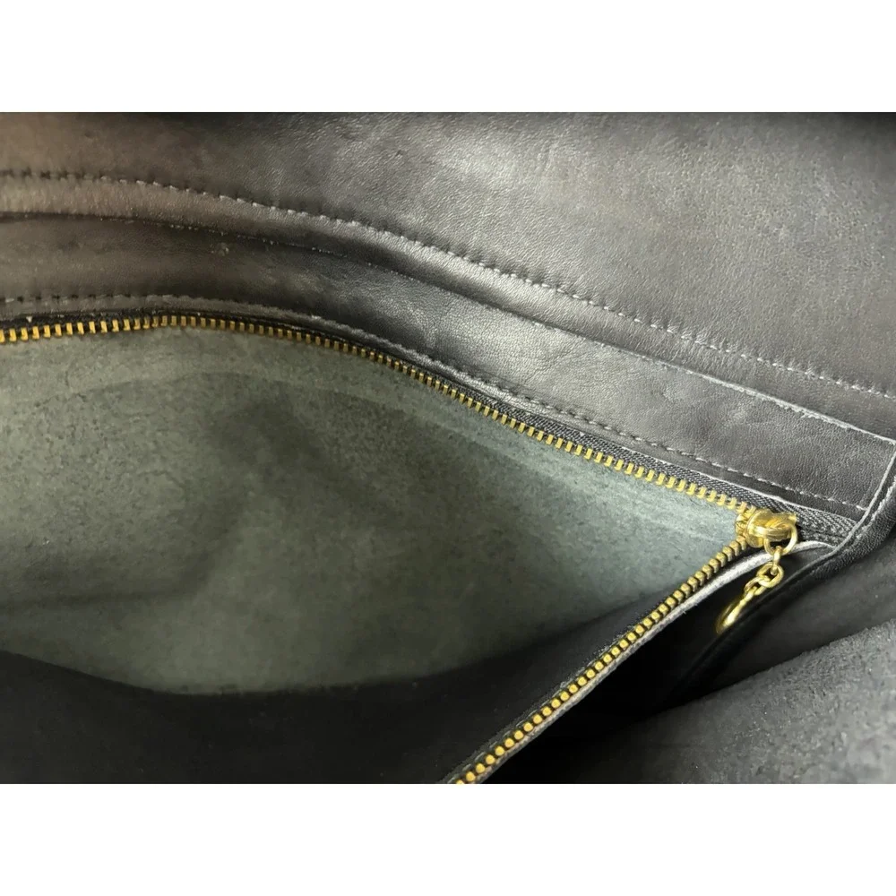 Vintage Laura Black Leather Messenger Bag USA British Brass Double Turnlock